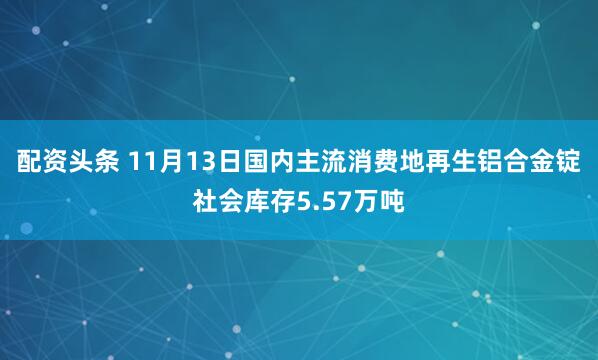 配资头条 11月13日国内主流消费地再生铝合金锭社会库存5.57万吨